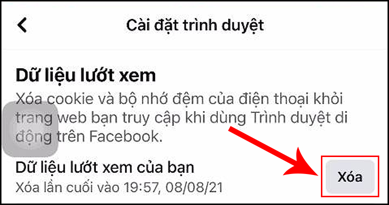 Chọn Xóa để hoàn tất xóa cache Facebook trên iPhone